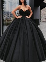 Sweetheart Puffy Pleats Skirt Black Prom Evening Ball Gown Dark Gothic Wedding Bridal Gown